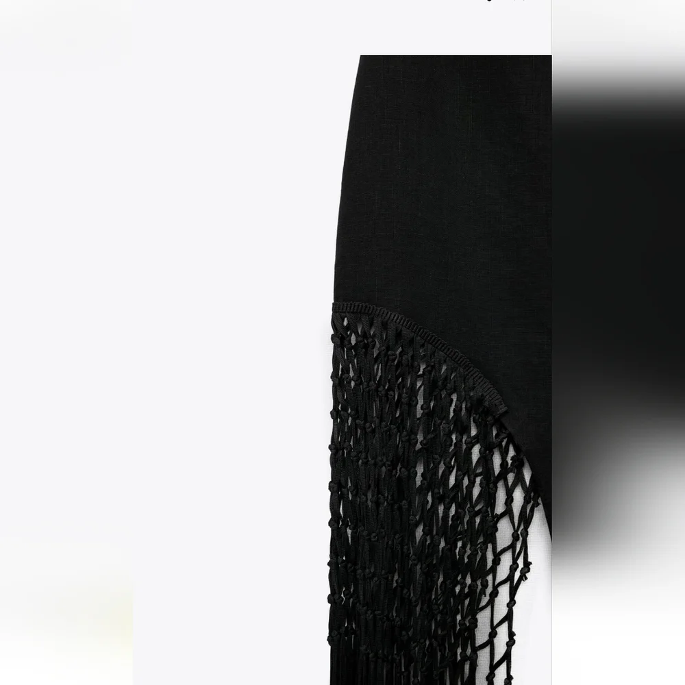 Zara * Fringed Linen Midi Skirt Black Size XS and S